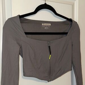 Forever 21 Gray Zippered Crop Bodysuit